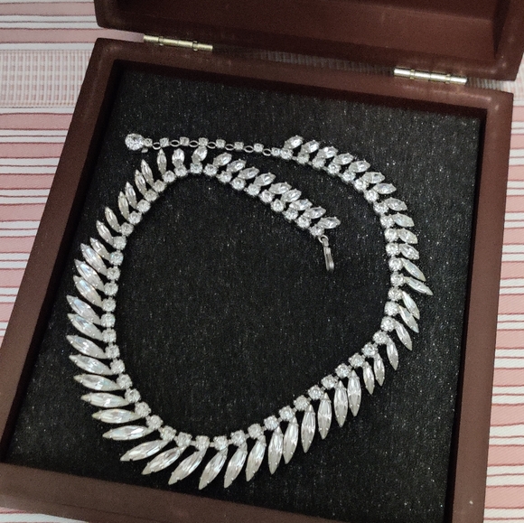 Dazzling Signed Sherman Clear Crystals Necklace - Picture 1 of 15
